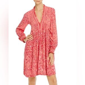 Poupette St. Barth Ola Floral Print Dress Pink Paisley Long Sleeve Small NWT